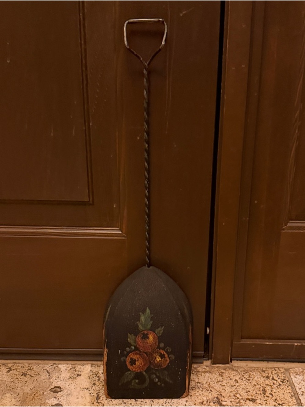 Hand-Painted Brown Decorative Wall Shovel with Floral Design